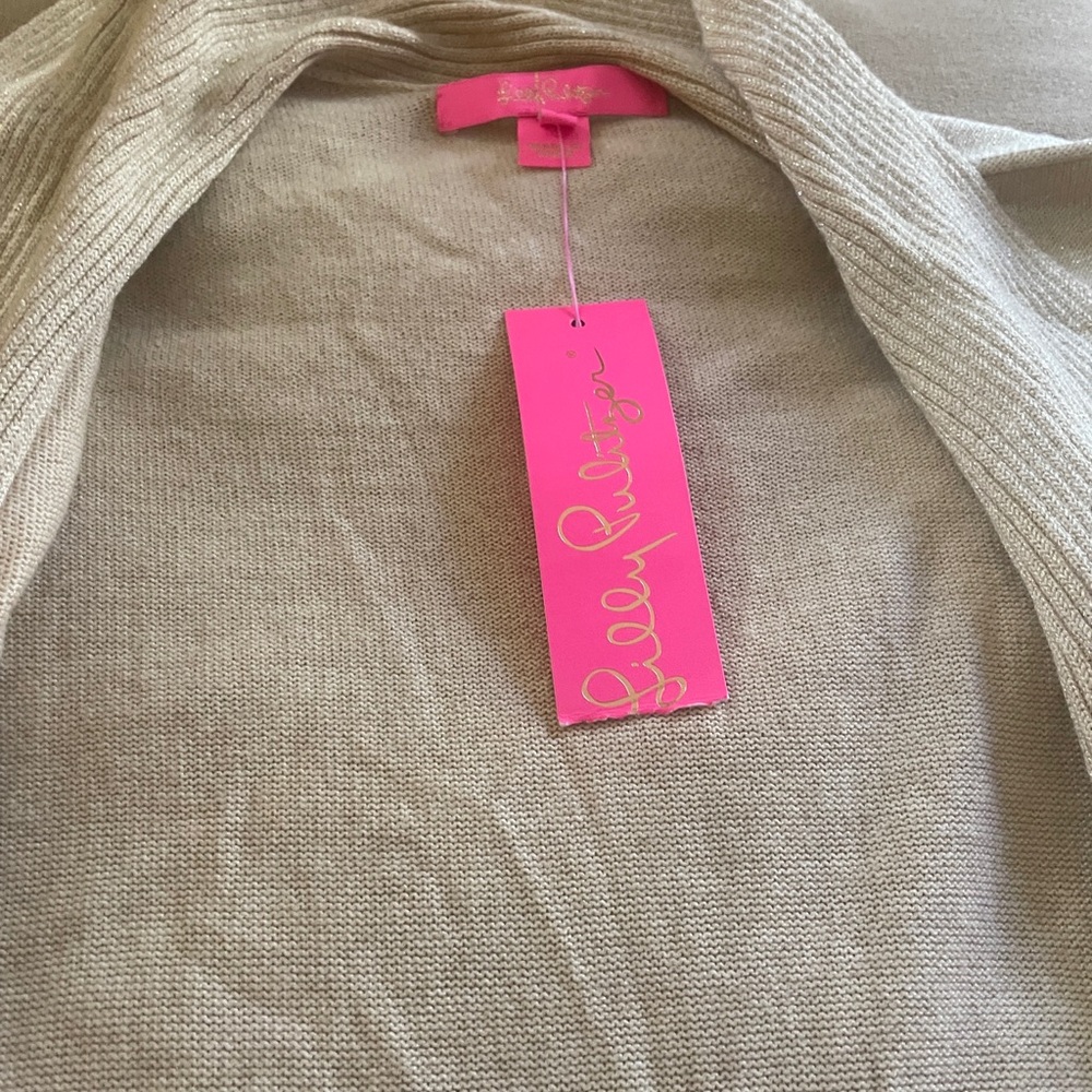 Lilly Pulitzer Cream Open-Front Cardigan with Pink Tag